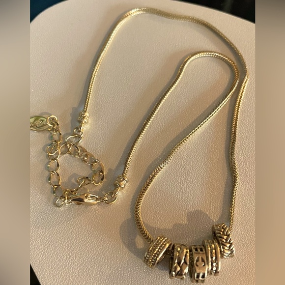 3 for $30 Gold Tone Chain Necklace with 5 Gold Tone Oval Textured Slides Signed - Picture 5 of 6